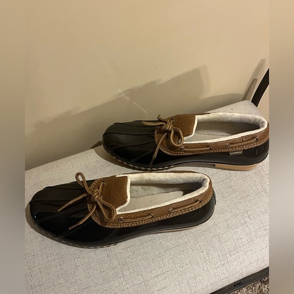 JBU Waterproof Chocolate Brown & Tan Duck Boots, size 9.5 - Picture 3 of 7